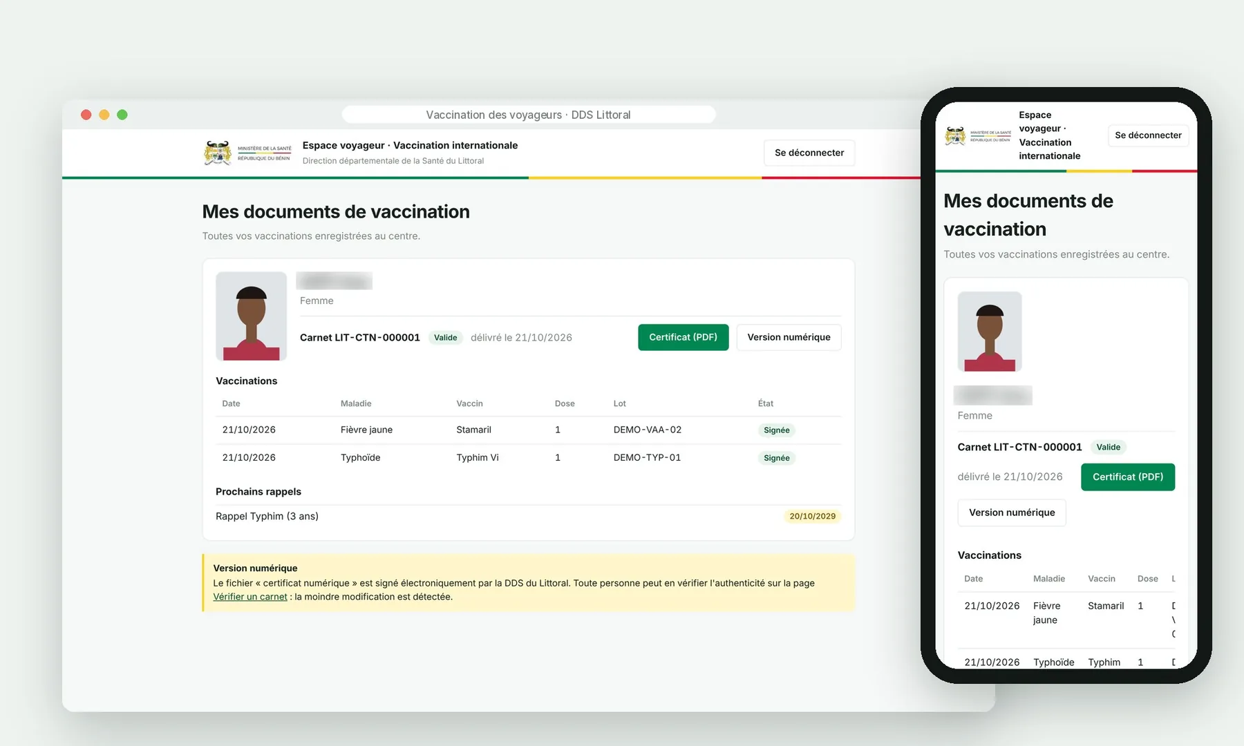 Espace voyageur de la plateforme, sur ordinateur et sur téléphone